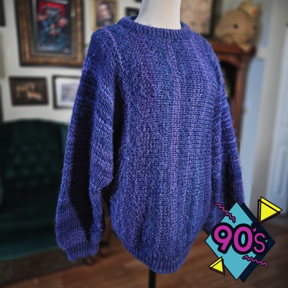 Mohair‎ Blend Knit Purple Sweater Vintage 90s Fuzzy Chunky Oversized Slouchy